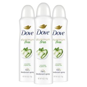 imageDove Aluminum Free Deodorant Spray for Women 3 Count Cucumber ampamp Green Tea 72 hour odor protection 4 ozCucumber and Green Tea