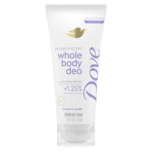 imageDove Whole Body Deo Aluminum Free pH Balancing Cream Deodorant Coconut ampamp Vanilla for 72h Odor Control 25 ozDeodorant