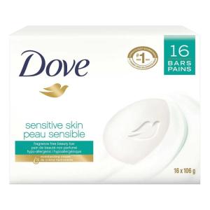 imageDove Beauty Bar Soap Sensitive 8 Bars for Sensitive Skin Fragrance Free and Hypoallergenic 375 oz375 Ounce Pack of 16