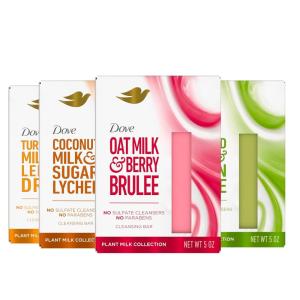 imageDove Plant Milk Cleansing Bar Soap Variety Pack 4 Count for Moisturized Skin with 100 Gentle Cleansers Sulfate Cleansers or Parabens  98 Biodegradable Formula
