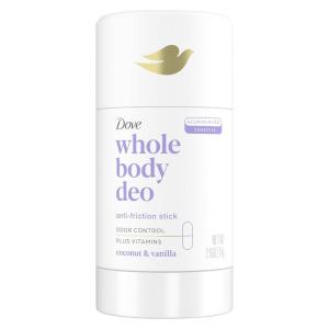 imageDove Whole Body Deo Aluminum Free AntiFriction Deodorant Stick Coconut  Vanilla for All Day Odor Control 26 ozCoconut  Vanilla