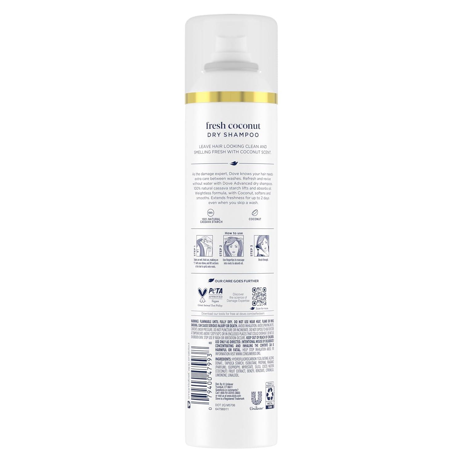 imageDove Advanced Dry Shampoo Fresh Coconut Refresh ampamp Revive Hair Without Water for Clean ampamp Fresh Hair 73 oz