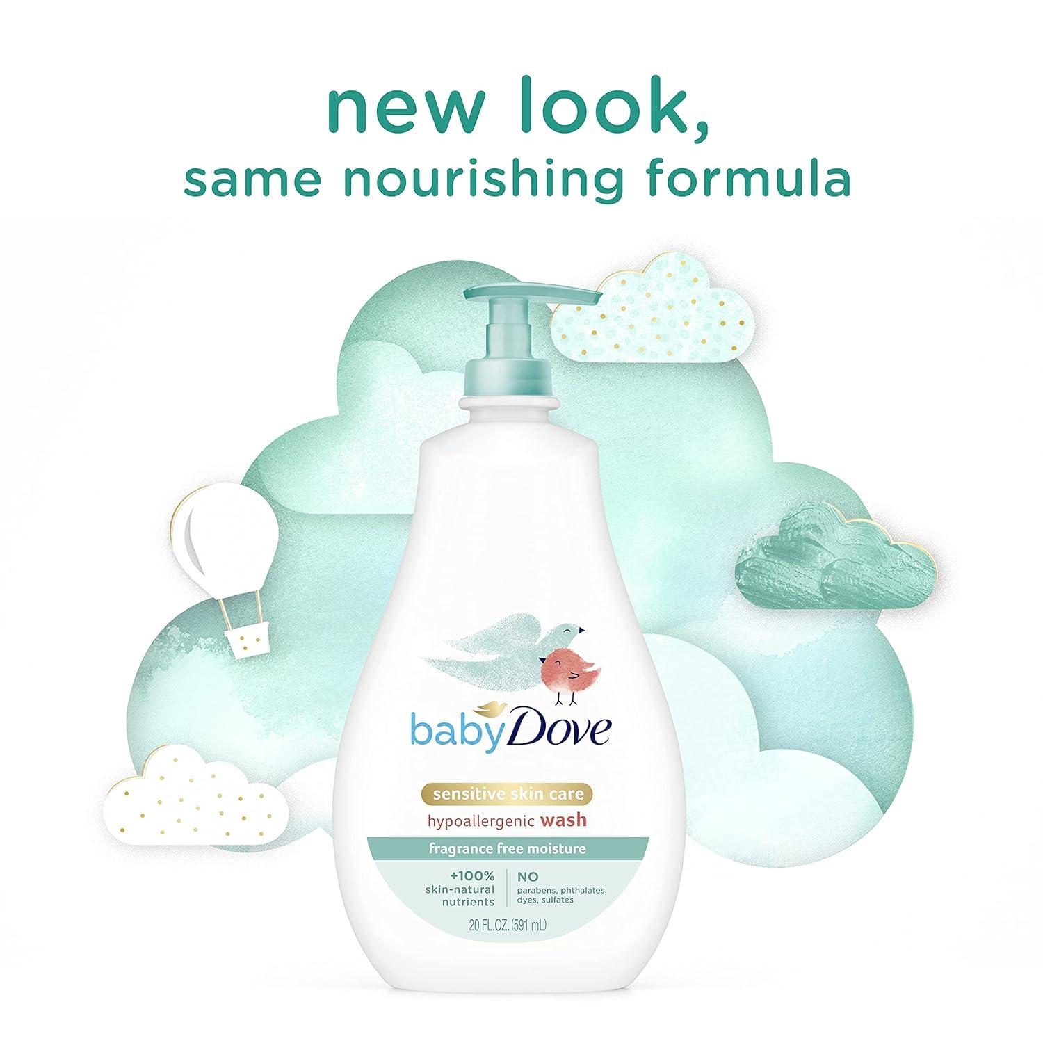 imageBaby Dove Sensitive Skin Care Baby Wash For Bath Time Moisture Fragrance Free and Hypoallergenic Washes Away Bacteria 20 ozSensitive Moisture