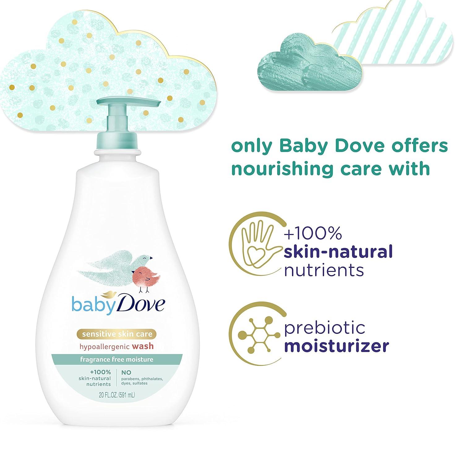 imageBaby Dove Sensitive Skin Care Baby Wash For Bath Time Moisture Fragrance Free and Hypoallergenic Washes Away Bacteria 20 ozSensitive Moisture