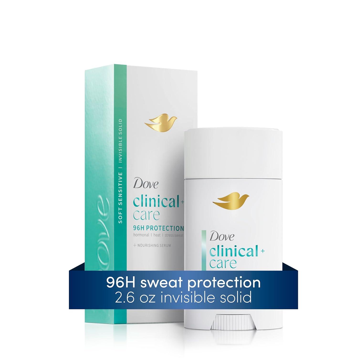 imageDove Clinical  Care Antiperspirant Deodorant Invisible Solid Stick for Women Clean Soft for Sensitive Skin Hypoallergenic 26 oz