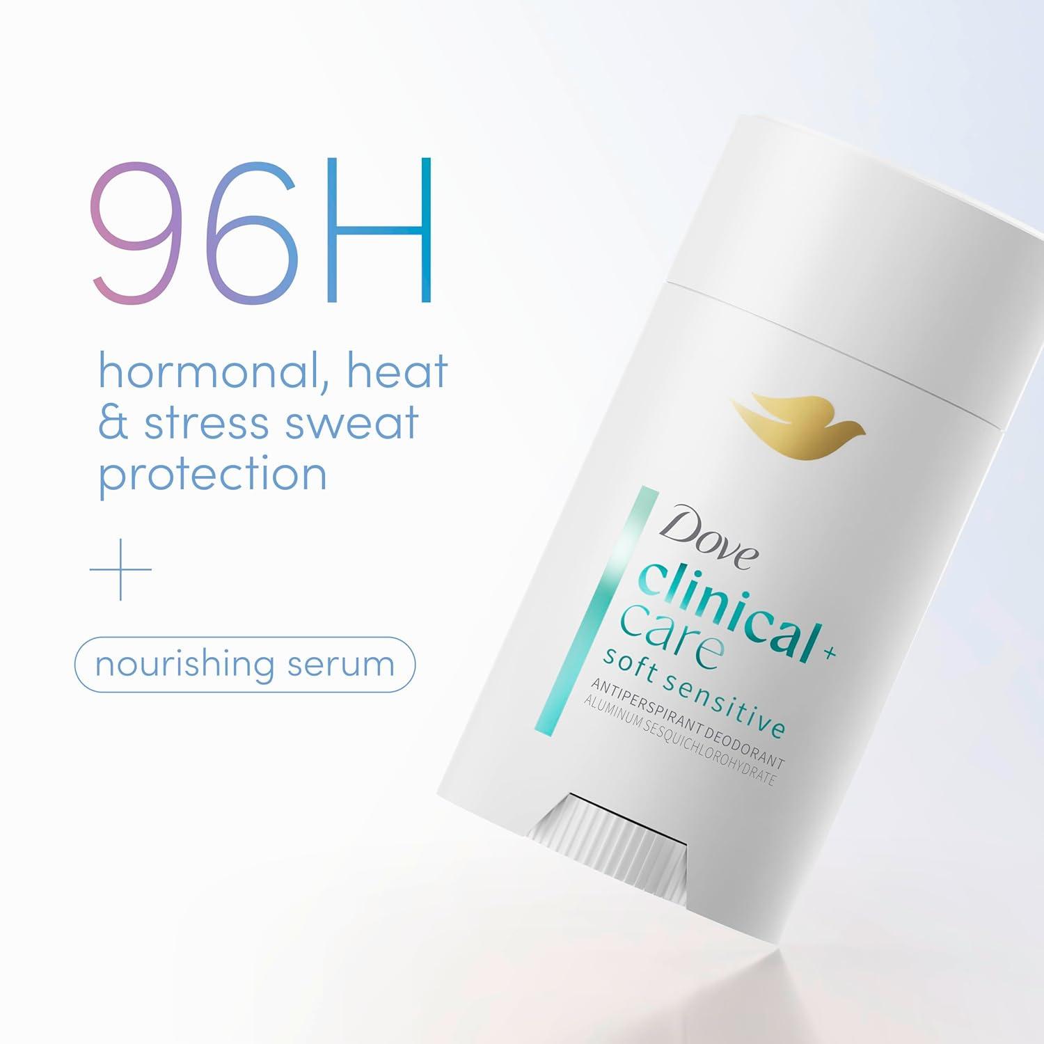 imageDove Clinical  Care Antiperspirant Deodorant Invisible Solid Stick for Women Clean Soft for Sensitive Skin Hypoallergenic 26 oz