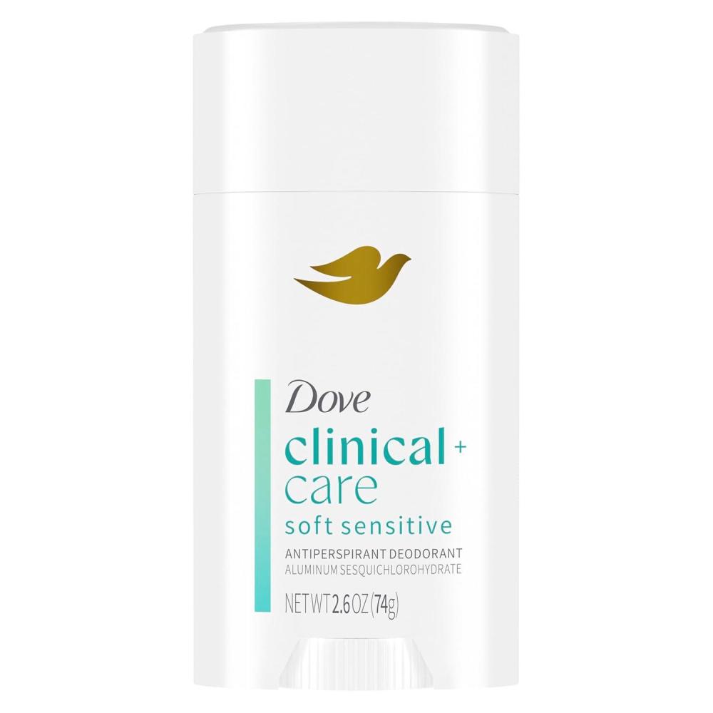 imageDove Clinical  Care Antiperspirant Deodorant Invisible Solid Stick for Women Clean Soft for Sensitive Skin Hypoallergenic 26 oz